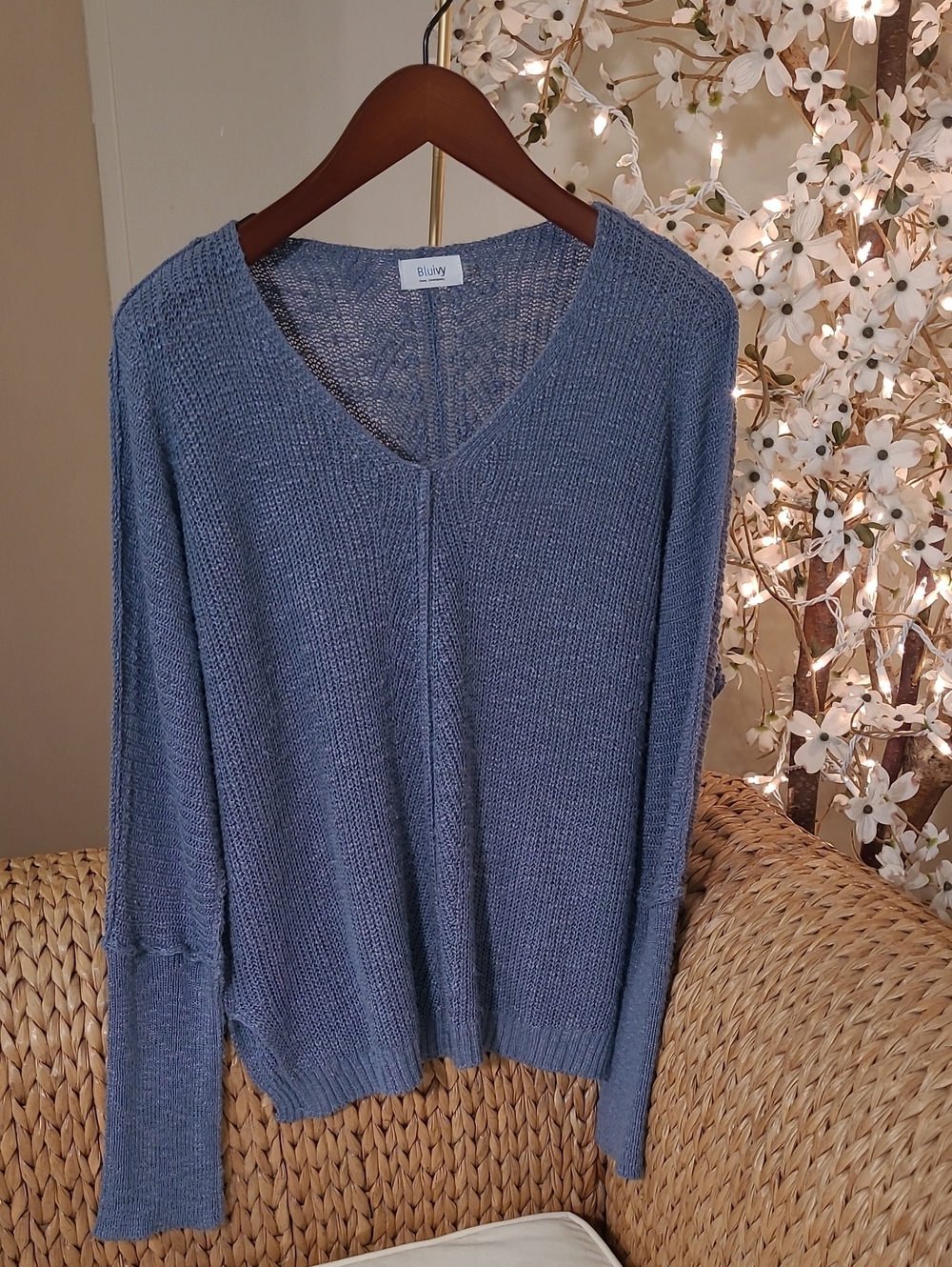 Dusty Blue V-Neck Knit Sweater